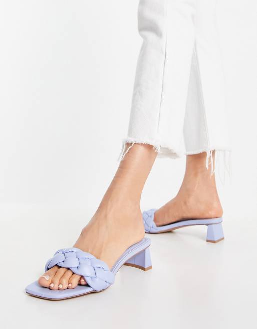 ASOS DESIGN Wide Fit Hosta weave mid heeled mules in blue, 4 of 4