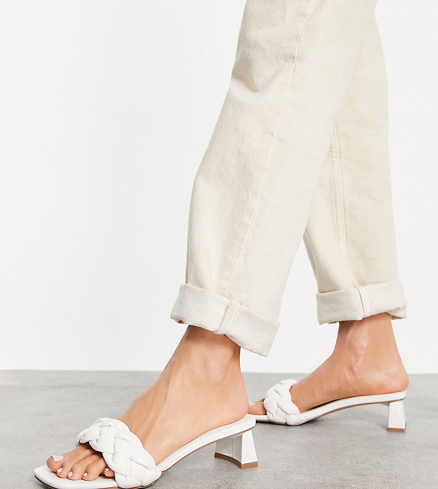 ASOS DESIGN Wide Fit Hosta weave mid heeled mules in white