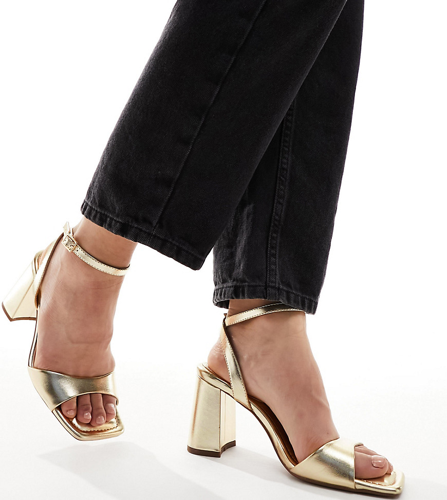 ASOS DESIGN Wide Fit Hotel barely there block heeled sandals in gold