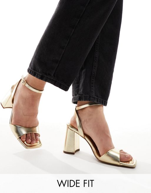 Glamorous Wide Fit barely there heeled sandals in gold