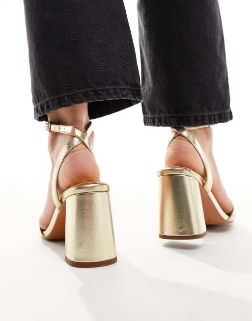 Asos gold block heels online