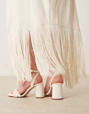 Asos Design Wide Fit Hotel Pearl Detail Barely There Block Heel Sandals In White