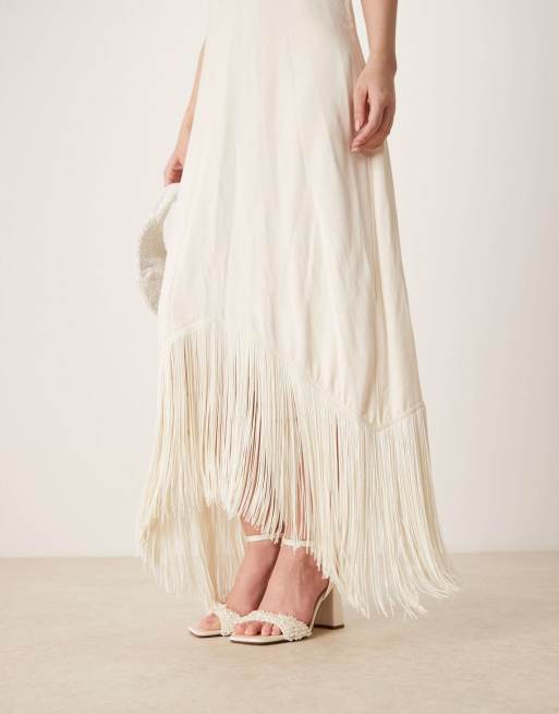 ASOS DESIGN Wide Fit Hotel pearl detail barely there block heel sandals in ivory