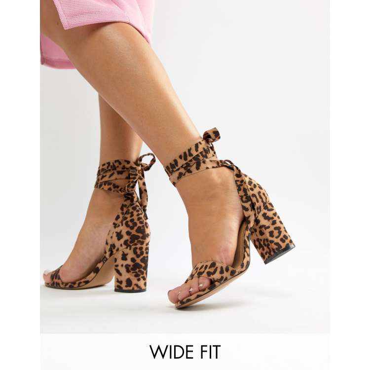 ASOS DESIGN Wide Fit Howling tie leg block heeled sandals in leopard print