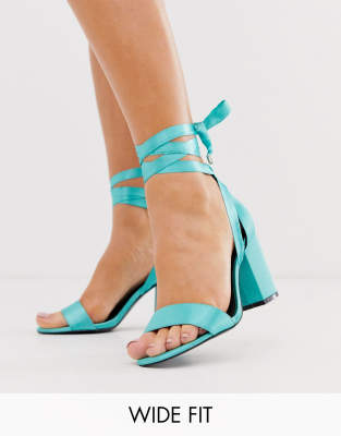 asos design wide fit howling tie leg block heeled sandals