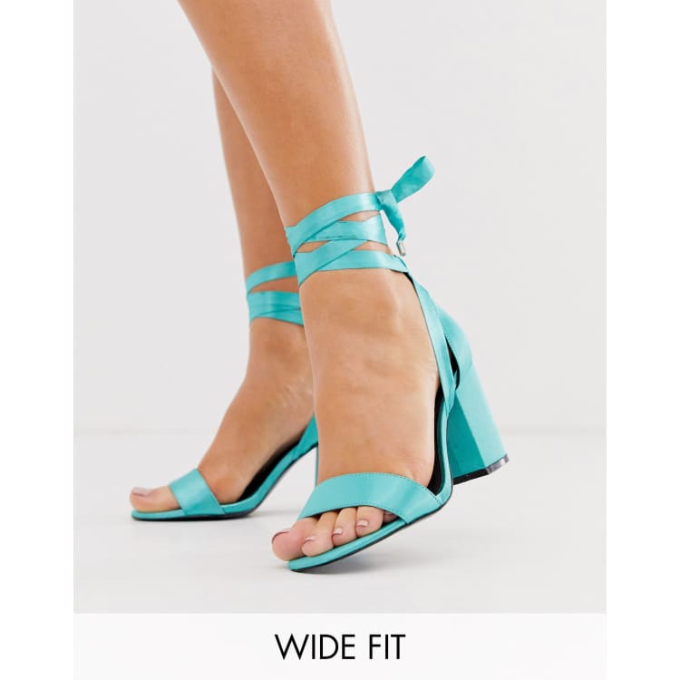 ASOS DESIGN Wide Fit Howling tie leg block heeled sandals in turquoise