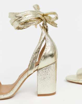 asos design wide fit howling tie leg block heeled sandals