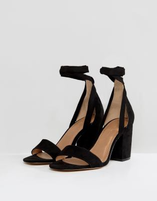 asos design wide fit howling tie leg block heeled sandals