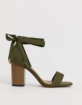 asos design wide fit howling tie leg block heeled sandals