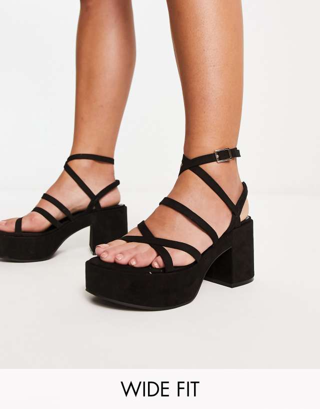 ASOS DESIGN - wide fit hoxton chunky mid platforms sandals in black