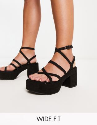 ASOS DESIGN Wide Fit - Hoxton- Sandalen in Schwarz mit mittelhohem Absatz und dicker Plateausohle-Black