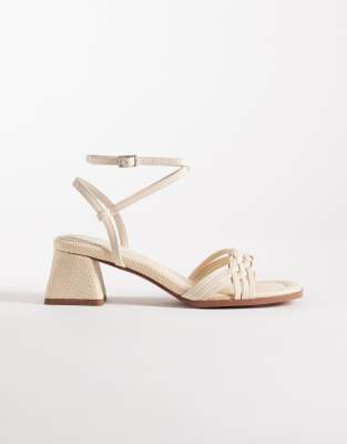 Asos Design Wide Fit Humble Braided Detailing Mid Height Block Heel Sandals In Neutral