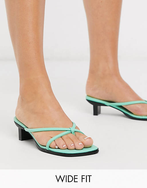 ASOS DESIGN Wide Fit Hvar flip flop kitten mid-heeled sandals in green ...