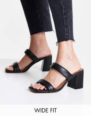 Asos Design Wide Fit Hyatt Padded Mid Heeled Mules In Black In Black
