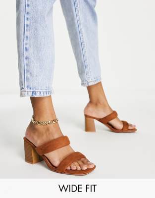 ASOS DESIGN Wide Fit Hyatt padded mid heeled mules in tan