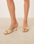 [ASOS DESIGN] ASOS DESIGN Wide Fit Hyped kitten heeled mules in gold 7 GOLD