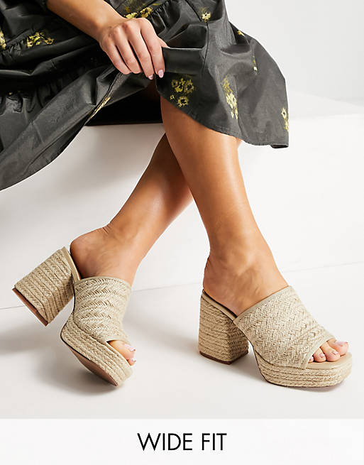 ASOS DESIGN Wide Fit Hypnotise chunky platform mules in natural