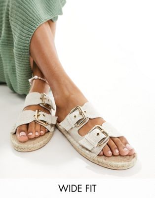 Asos Design Wide Fit Jada Double Buckle Espadrille Sandals In Natural Linen-neutral