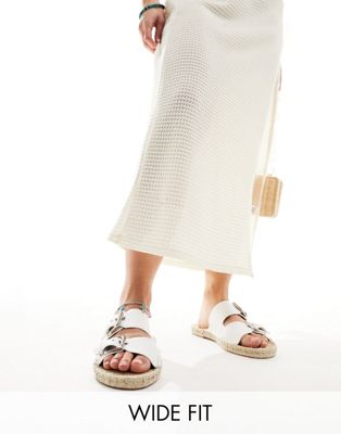 Asos Design Wide Fit Jada Double Buckle Espadrille Sandals In White