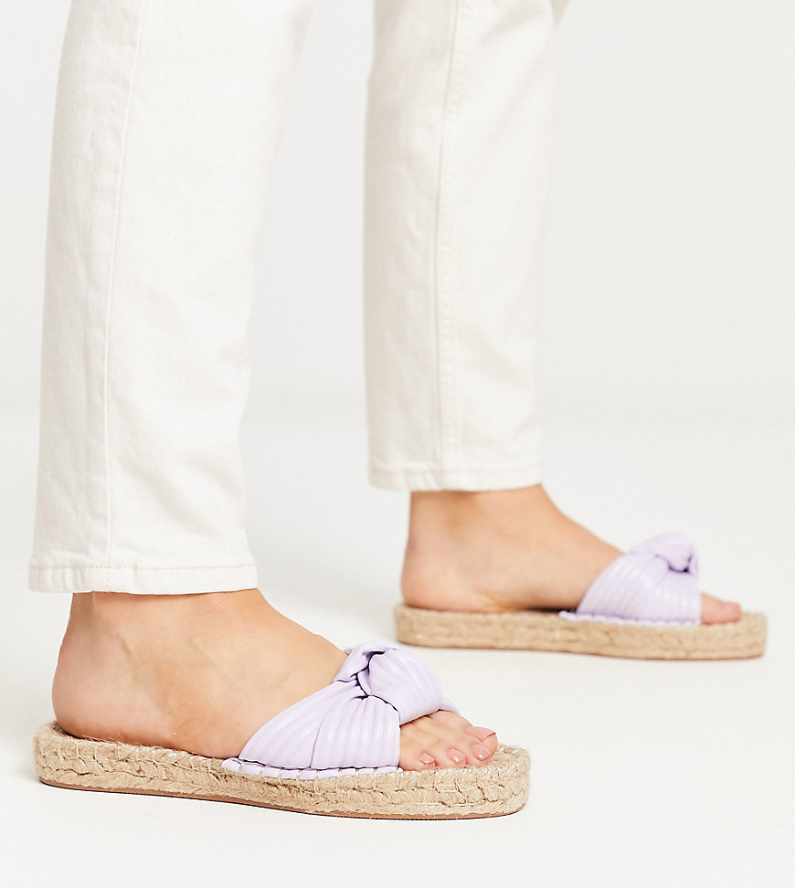 ASOS DESIGN Wide Fit Jade knotted espadrille mules in lilac-Purple