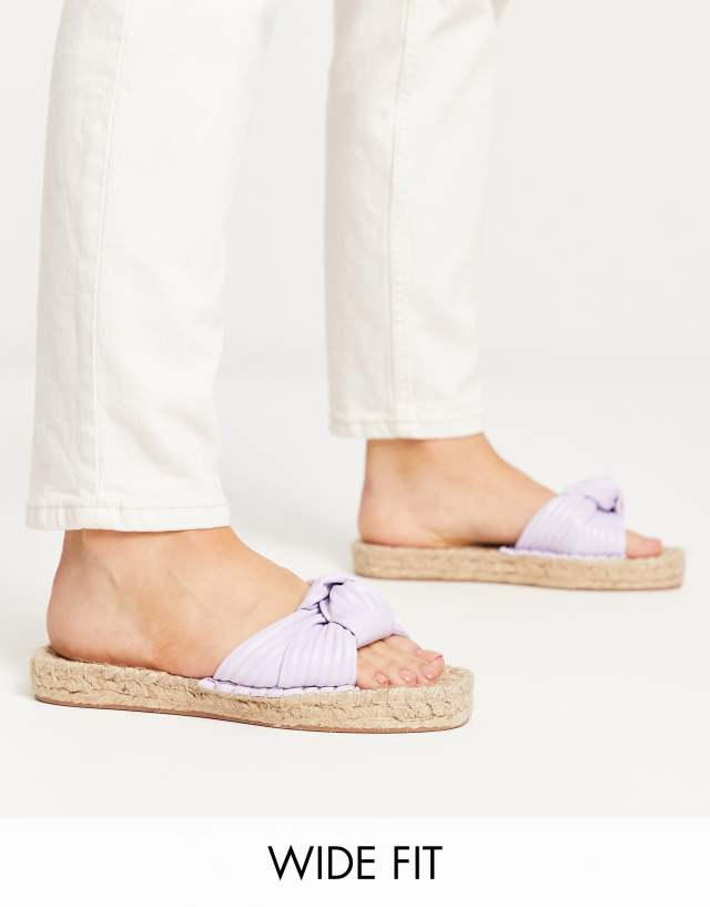 ASOS DESIGN Wide Fit Jade knotted espadrille mules in lilac