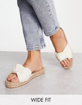 Shop Asos Design Wide Fit Jade Knotted Espadrille Mules In Natural-white