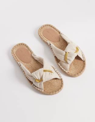 Wide Fit - Jade - Mules style espadrilles avec naud - Naturel-Neutre 4
