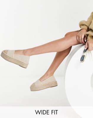 ASOS DESIGN Wide Fit Jala flatform toe-cap espadrilles in cream - ASOS Price Checker