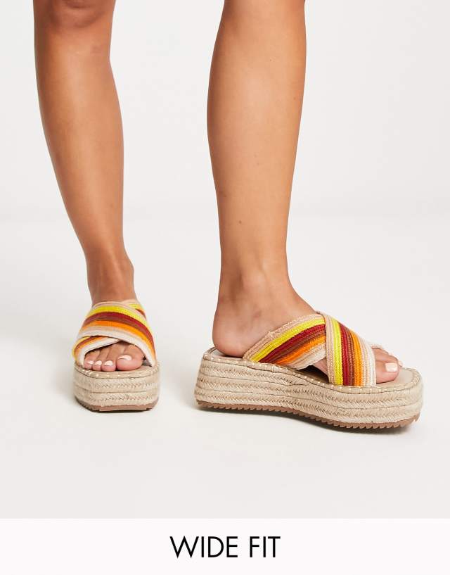 ASOS DESIGN Wide Fit Jazlyn flatform crochet mules in multi