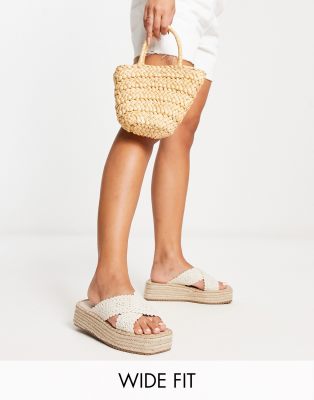 Asos Design Jazlyn Flatform Crochet Mules In Natural-neutral