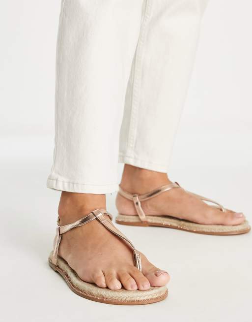 ASOS DESIGN Wide Fit Florence leather flip flop sandals in white