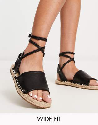 ASOS DESIGN Wide Fit Jelly rope tie espadrilles sandals in black