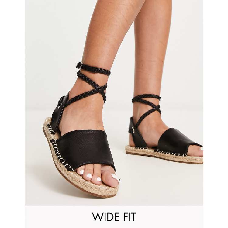 ASOS DESIGN Wide Fit Jelly rope tie espadrilles sandals in black