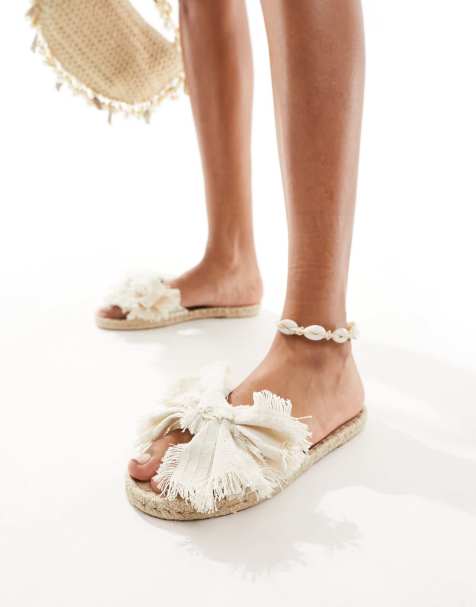 ASOS DESIGN Wide Fit – Jem – Sandały espadryle z kokardkami w naturalnym kolorze - view 1