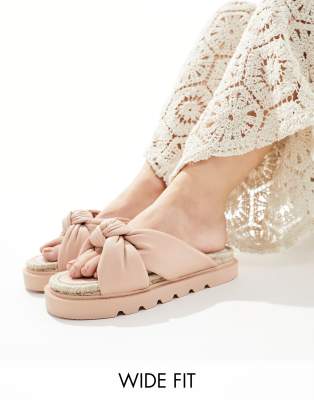 ASOS DESIGN Wide Fit - Jemima - Espadrilles in Hellrosa mit überkreuzten Riemen, weite Passform