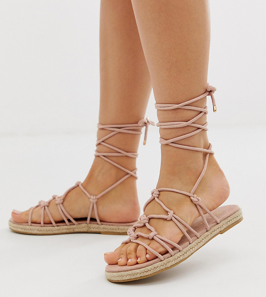 ASOS DESIGN Wide Fit Jester knotted espadrille sandals-Pink