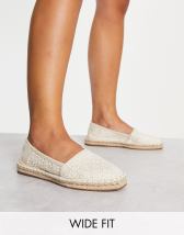 ASOS DESIGN Wide Fit Motto chain flat raffia mules in beige