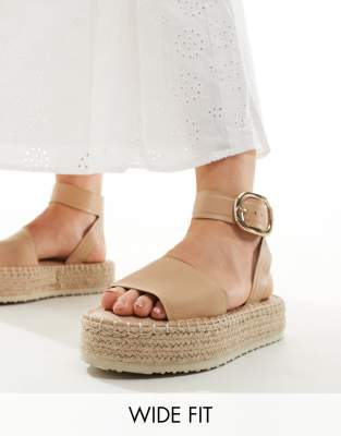 Asos Design Wide Fit Jinny Espadrille With Oval Buckle In Camel-brown