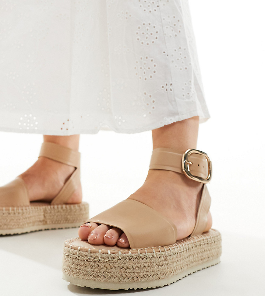 Asos Design Wide Fit Jinny Espadrille With Oval Buckle In Camel-brown
