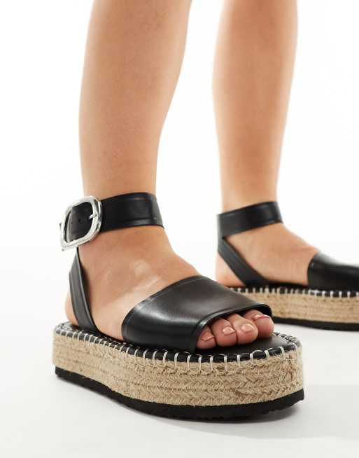 ASOS DESIGN Jinny espadrille with oval buckle in black