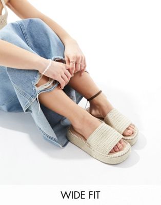 Asos Design Wide Fit Jordyn Flatform Espadrille Sandals In Natural-neutral