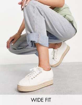 ASOS DESIGN Wide Fit Josh flatform espadrille trainers in off white - ASOS Price Checker