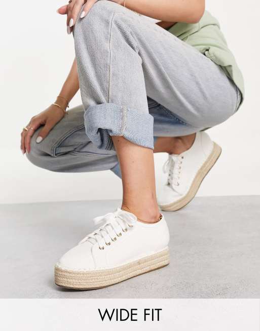 ASOS DESIGN Wide Fit Josh flatform espadrille trainers in off white | ASOS