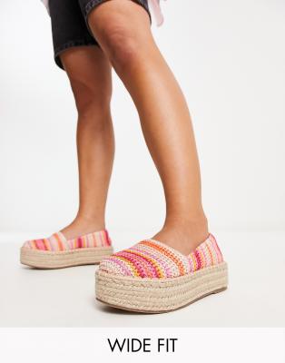 Asos Design Wide Fit Journal Flatform Espadrilles In Bright Multi