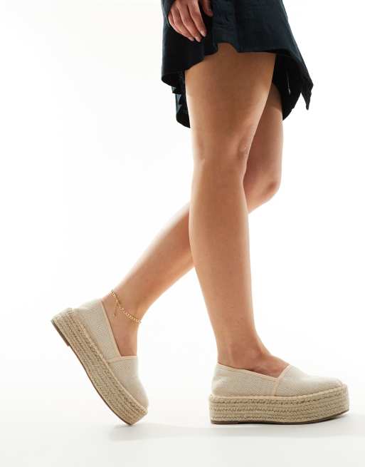 ASOS DESIGN Wide fit Journal flatform espadrilles in cream