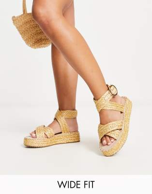 ASOS DESIGN Wide Fit - Journey - Bast-Espadrilles in Natur, weite Passform-Neutral