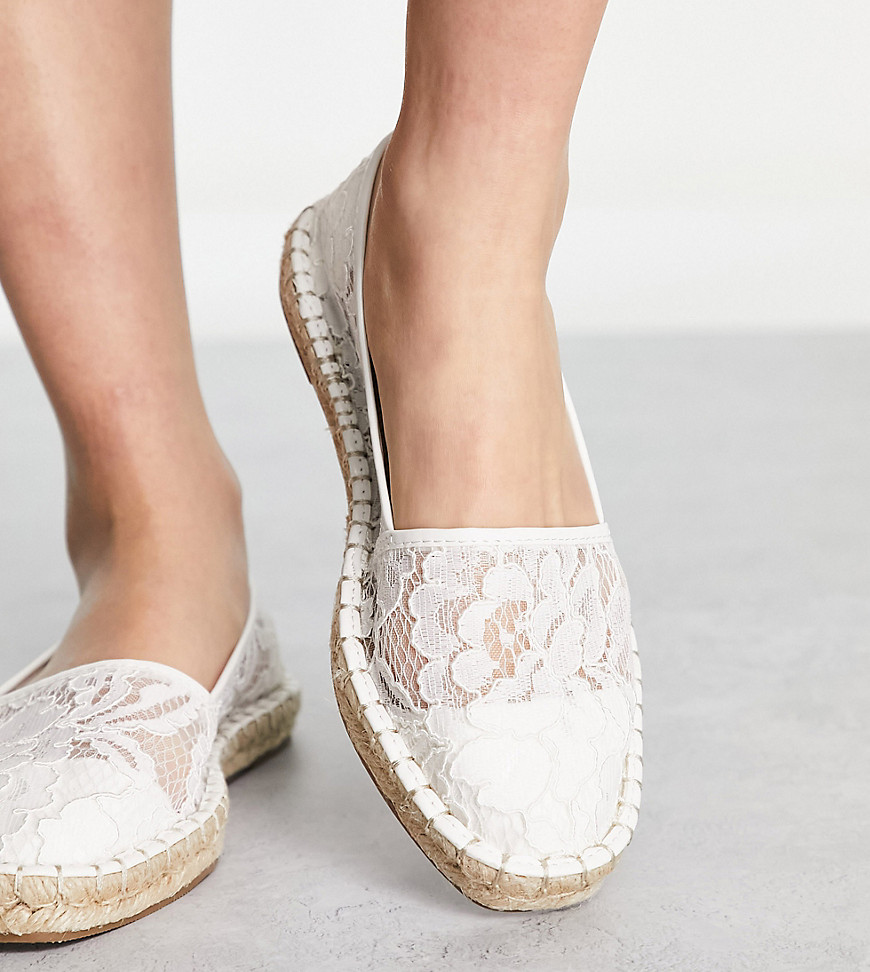ASOS DESIGN Wide Fit Joy toe-cap espadrilles in white lace