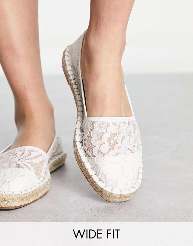 ASOS DESIGN Wide Fit Joy toe-cap espadrilles in white lace