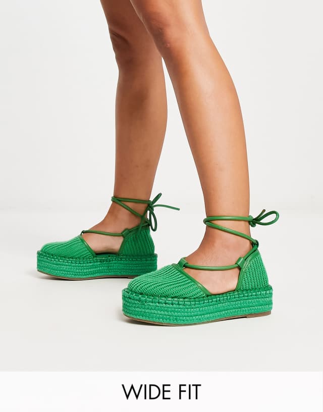 ASOS DESIGN Wide Fit Juggle platform espadrilles in green