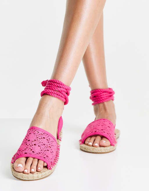 ASOS DESIGN Wide Fit June Espadrille sandalen met touwtjes in roze ASOS